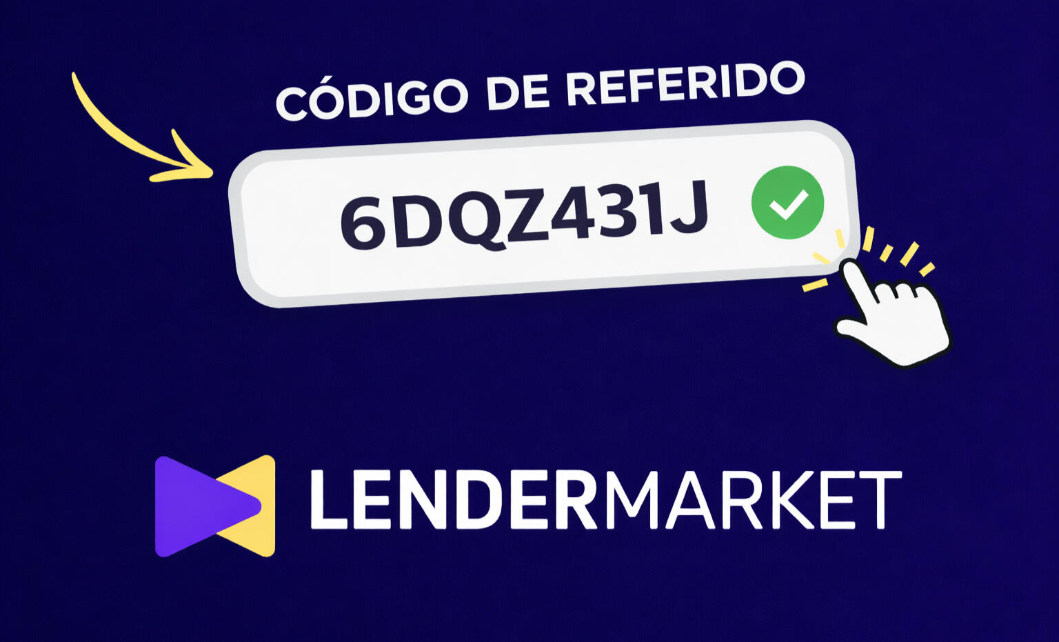 Código de referido Lendermarket 6DQZ431J: consigue 10€ de bonus al registrarte Código de referido Lendermarket 6DQZ431J para obtener 10€ de bonus en tu primera inversión - Plataforma europea de inversión en crowdlending